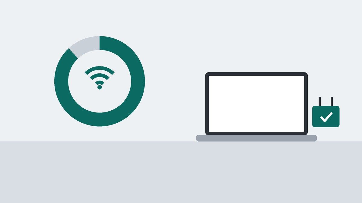 Wi-Fiマークの入ったドーナツ状のグラフと、ノートPC、チェック印の付いた電源プラグを描いたイラスト