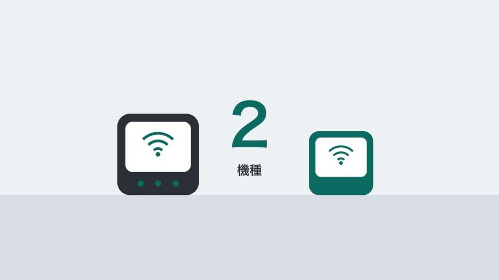 2台のモバイルルーターと「2機種」の文字を描いたイラスト