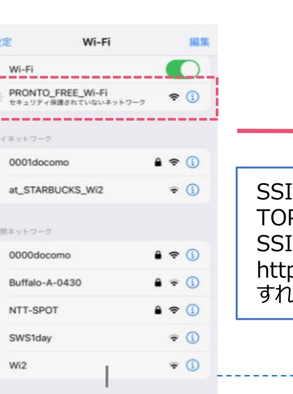 プロント公式の接続ガイド。Wi-Fi設定画面で選ぶSSIDと、その下の表示が分かる