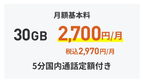 LINEMOベストプランVの月額基本料。30GBで税込2,970円、5分国内通話定額付き